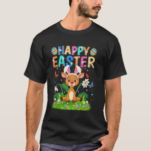 Camiseta Rena Feliz Caça aos Ovos de Páscoa Orelha de Coelh