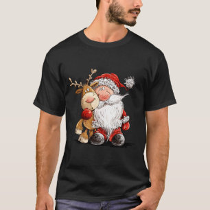 Camiseta Rena Feliz E Papai Noel Ilustração De Natal Pr