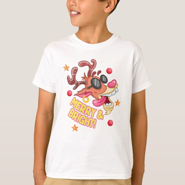 Camiseta Rena Fofa e Legal Férias de Natal Alegres e Brilha (Frente)