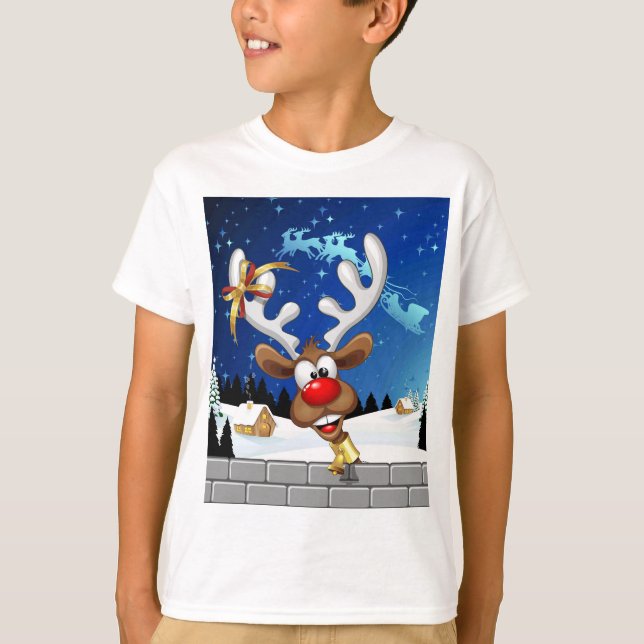 Camiseta Rena Fofa Espiando Meme de Natal (Frente)