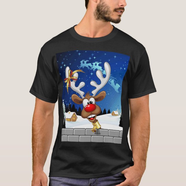 Camiseta Rena Fofa Espiando Meme de Natal (Frente)