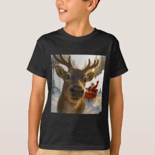 Camiseta Rena Fofa Selfie Papai Noel Natal Homens Mulheres