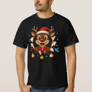 Camiseta Rena Santa Frente e Costas Jumper Fã de Natal, Ren