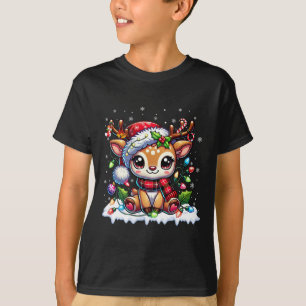 Camiseta Rena Santa Natal Cute Meninas Mulheres Criança