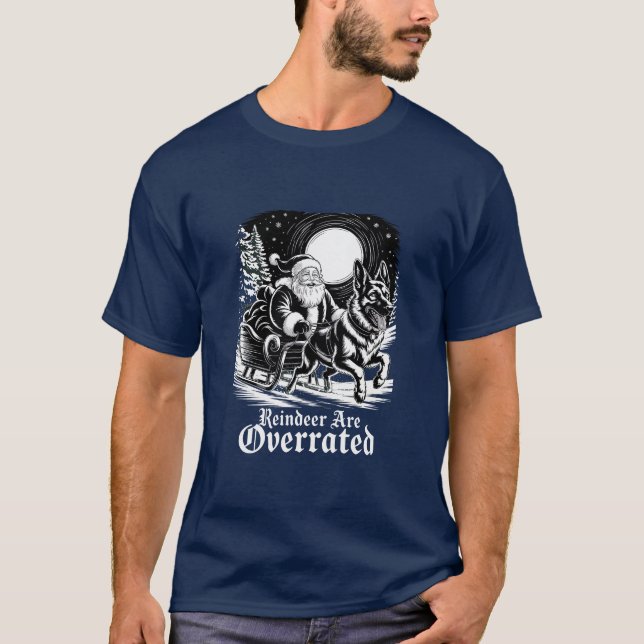 Camiseta Renas de Natal do Malinois Belga são Superestimada (Frente)