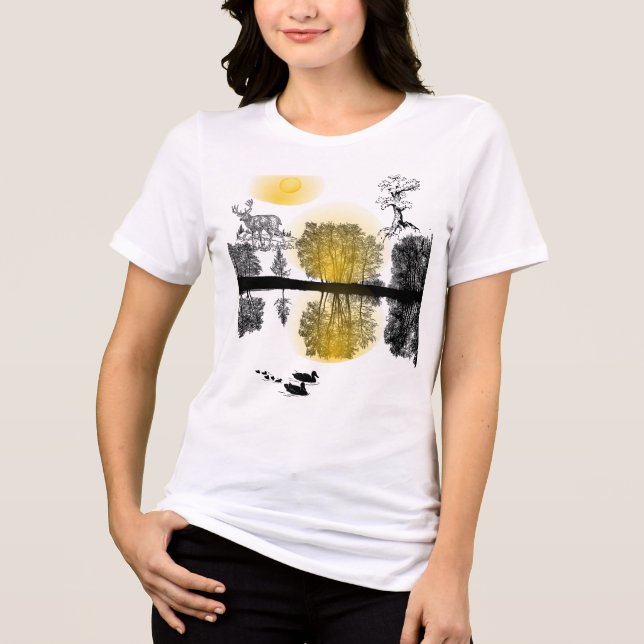 Camiseta Renas pelo Rio – Um Escape Mágico de Inverno (Frente)