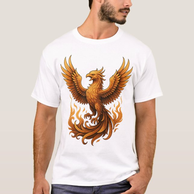 Camiseta Renascimento de Phoenix - Aumento do Dourado (Frente)