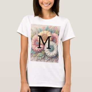 Camiseta Renda monograma floral margaridas gerbera laranja 