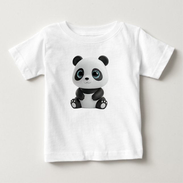 Camiseta Renderização de Brinquedo de Panda Bebê Fofo e Mac (Frente)