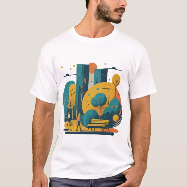 Camiseta Renderização minimalista da vibrante cena do parqu (Frente)