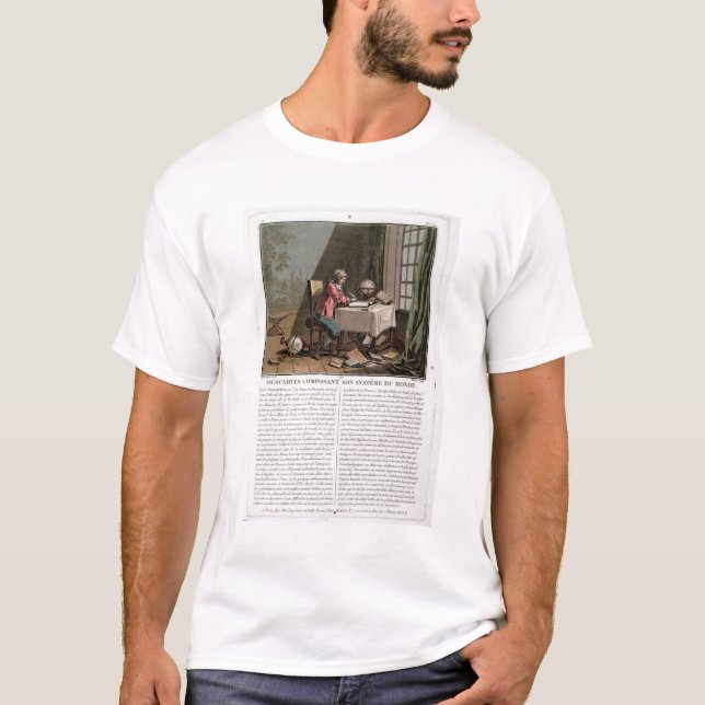 Camiseta Rene Descartes (1596-1650) escrevendo seu syste do (Frente)