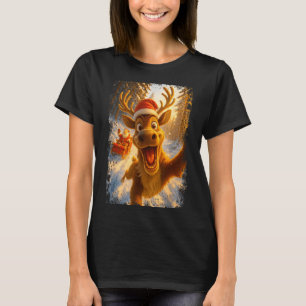 Camiseta Renindeer Engraçado Selfie Papai Noel Natal Alegre