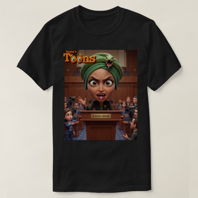CAMISETA REP. ILHAN OMAR (D) MN - IS A SNAKE (Frente do Design)
