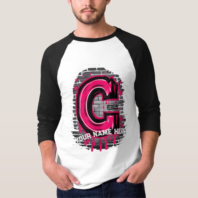 Camiseta Rep Seu Nome: Carta De Grafite Personalizável "C" (Frente)
