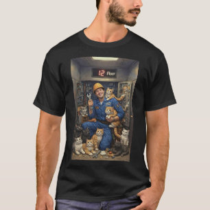 Camiseta Reparador de elevador com seus gatos