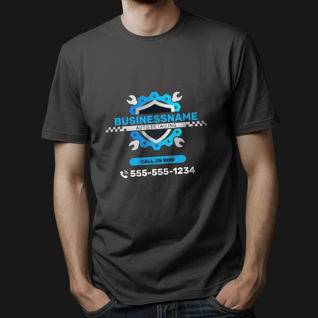 Camiseta Reparo Automotivo Automotivo Preto e Azul (Criador carregado)