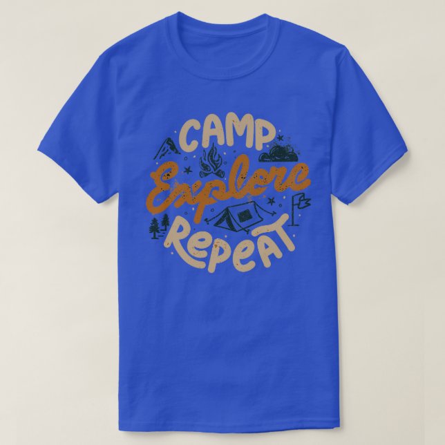 Camiseta Repetição de exploração de acampamento por Tobe Fo (Frente do Design)