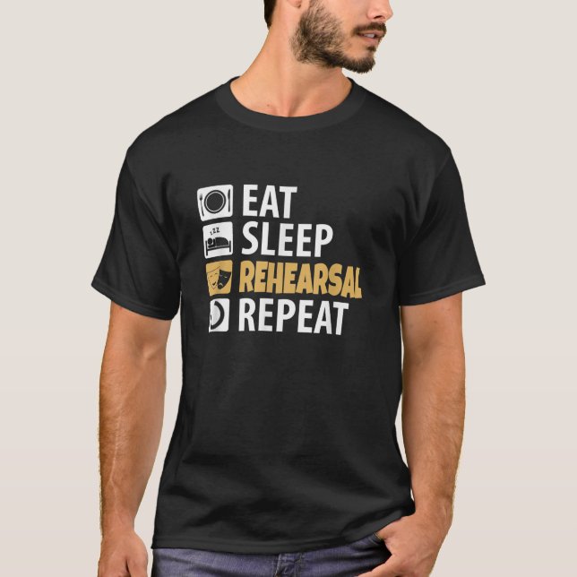 Camiseta Repetição do ensaio de sono - Atuação de aspas de  (Frente)
