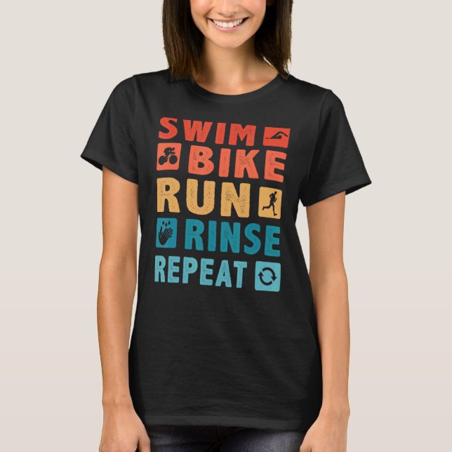 Camiseta Repetir A Corrida De Bicicleta De natação Para Tri (Frente)