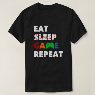 Camiseta Repetir o Jogo de Sono Jogador Engraçado