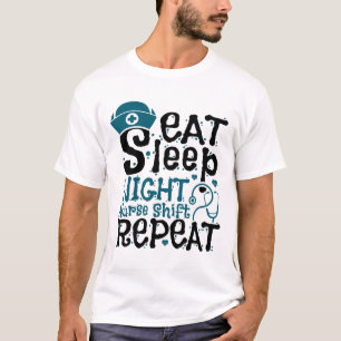 Camiseta Repetir Repetição de Enfermeiro Noturno de Dormênc
