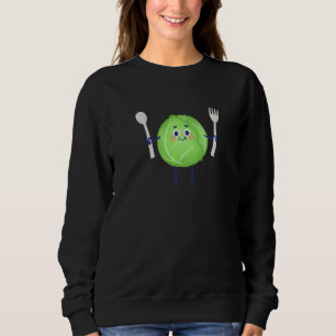 Camiseta Repolho Vegetariano Verde Fofo Segurando Garfo e C