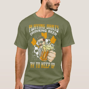 Camiseta Reproduzindo Cerveja de Bebendo Darts Tente Manter