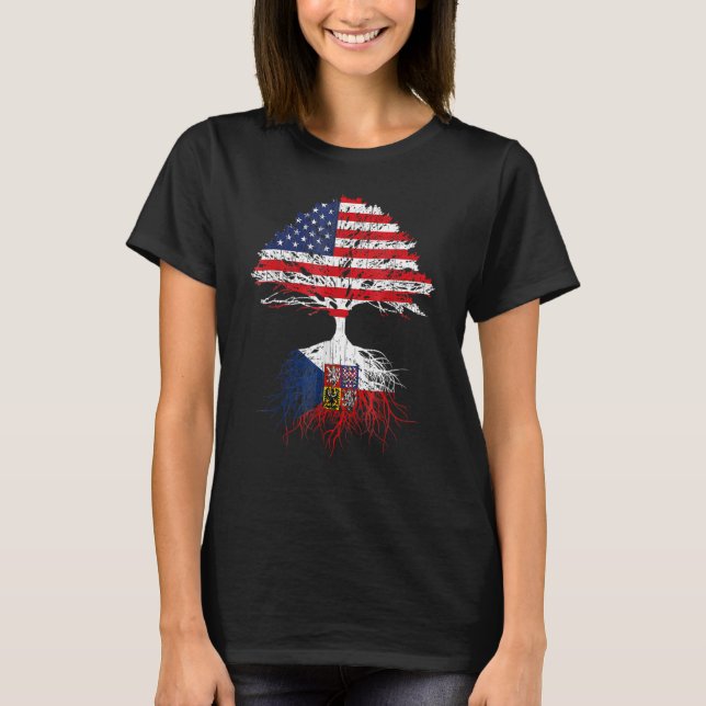 Camiseta República Checa Raízes Americanas Bandeiras Checa (Frente)
