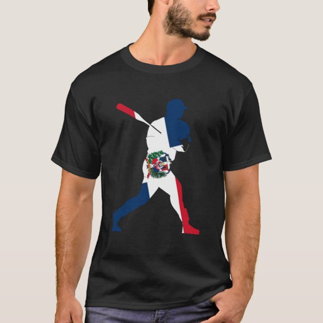 Camiseta República Dominicana Bandeira Jogador de Baseball (Frente)