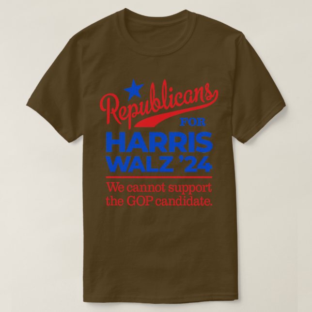 Camiseta Republicanos Por Walz Não Podemos Apoiar Trump (Frente do Design)