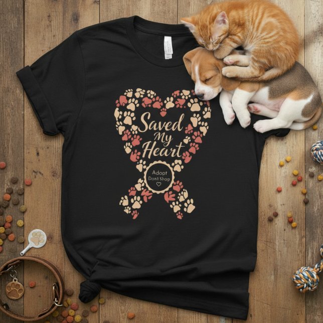 Camiseta Rescue Ribbon Heart — Adote Não Compre (Criador carregado)