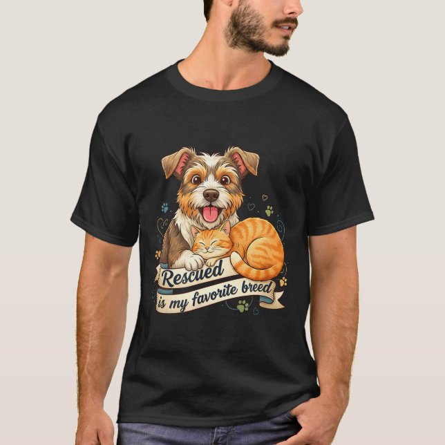 Camiseta Rescued Is My Favorite Breed Dog Cat Pet Adoption  (Frente)