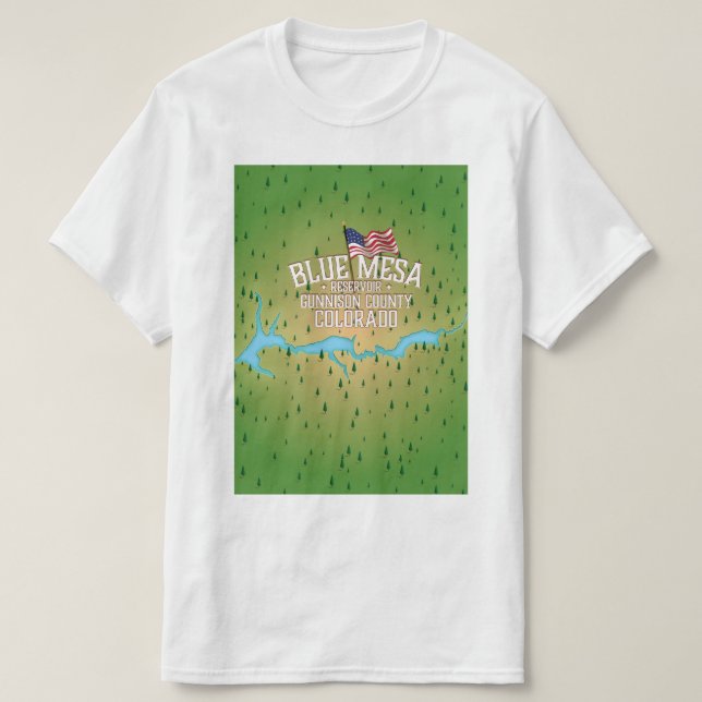 Camiseta Reservatório Blue Mesa, Gunnison, Mapa do Condado  (Frente do Design)