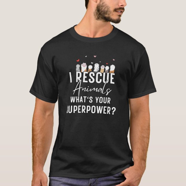 Camiseta Resgate Animais Qual é a sua superpotência (Frente)