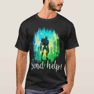 Camiseta Resgate de Robô: Vermelho e Azul em Dificuldades
