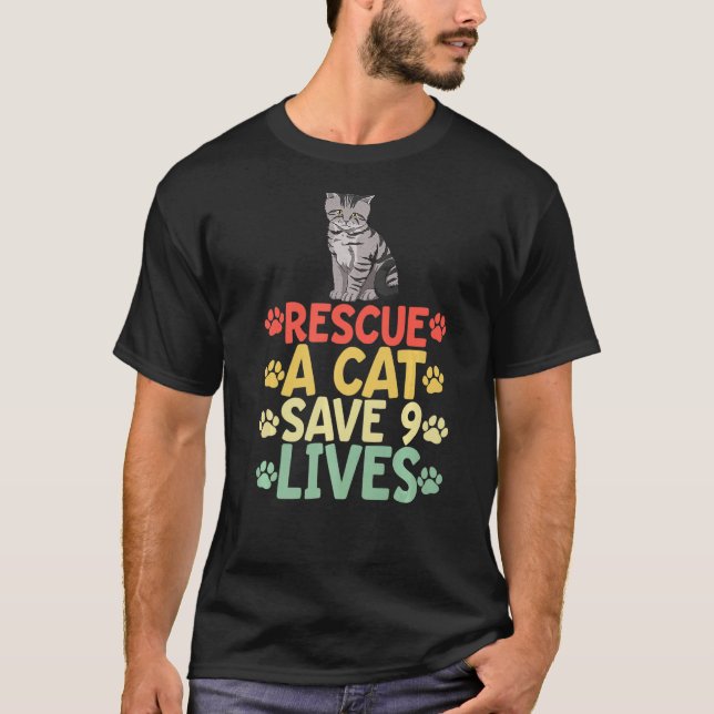 Camiseta Resgate Um Gato Salvar 9 Vidas Cat Pet Animal Love (Frente)