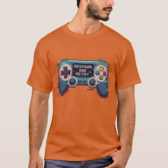 Camiseta Respawn and Retry - Retro Gaming Glitch Art (Frente)
