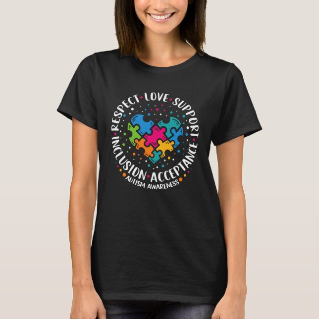 Camiseta Respect Love Support Inclusion Heart Puzzle Autism (Frente)