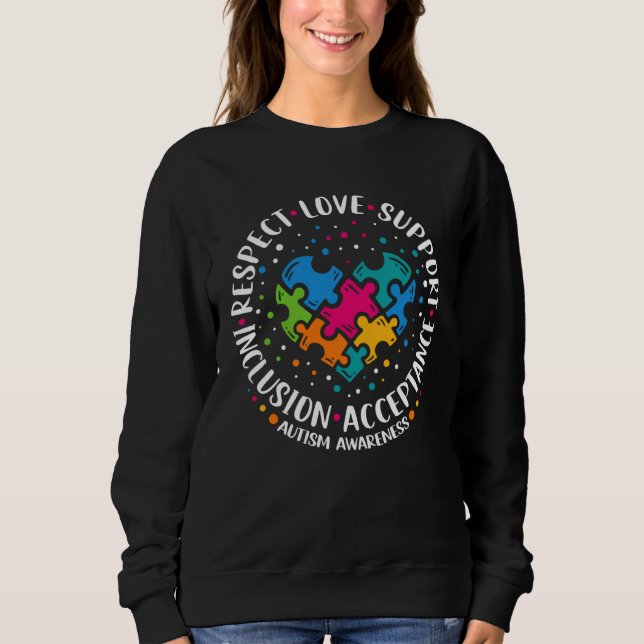 Camiseta Respect Love Support Inclusion Heart Puzzle Autism (Frente)