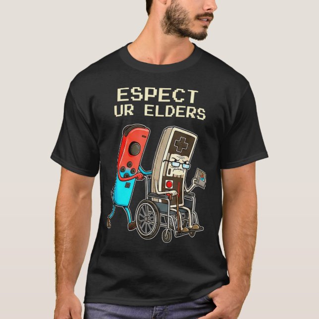 Camiseta Respect Ur Elders Retro Gaming Controller Funny  (Frente)