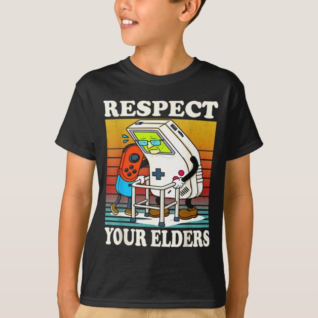 Camiseta Respect Your Elders Gaming Control 80s Retro Funny (Frente)