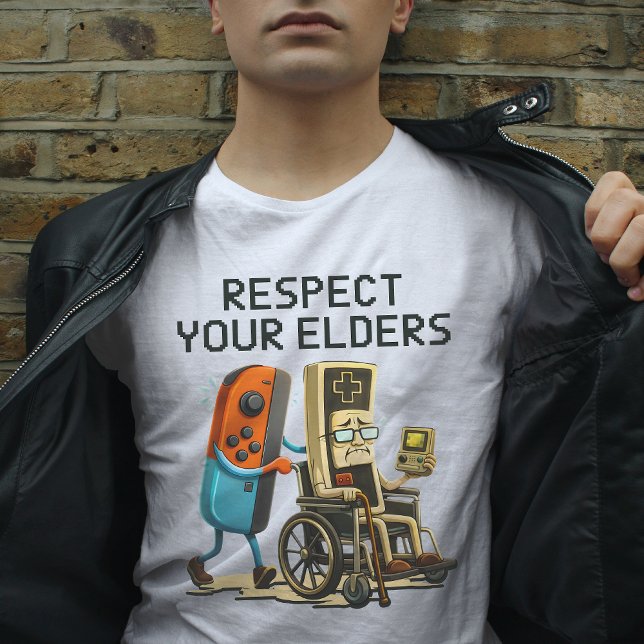 Camiseta Respect Your Elders Gaming Control Retro Funny (Criador carregado)