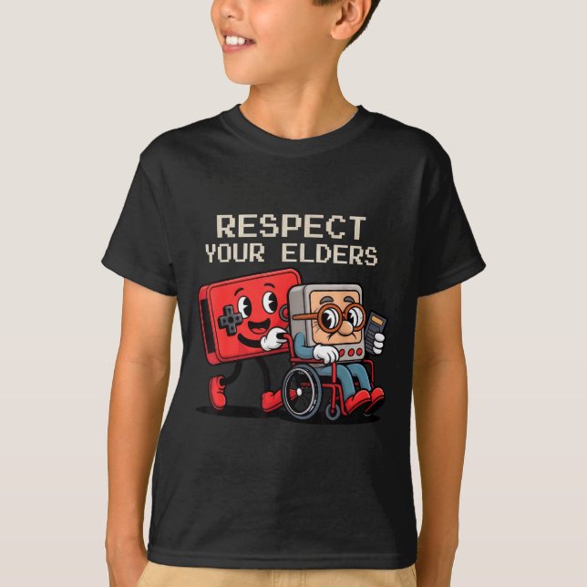 Camiseta Respect Your Elders Gaming Control Retro Funny Gam (Frente)