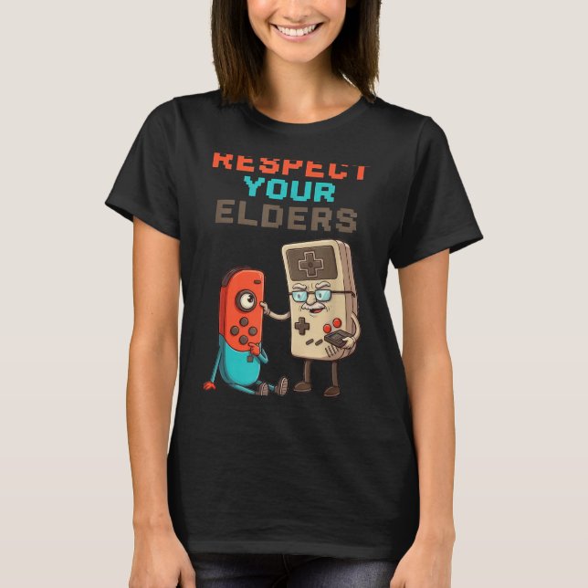 Camiseta Respect Your Elders Gaming Control Retro Funny Gam (Frente)