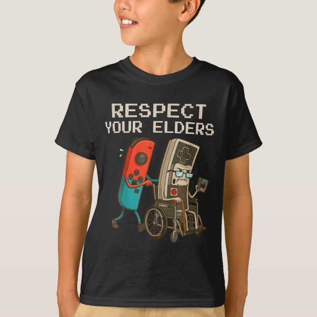 Camiseta Respect Your Elders Gaming Control Retro Funny Gam (Frente)