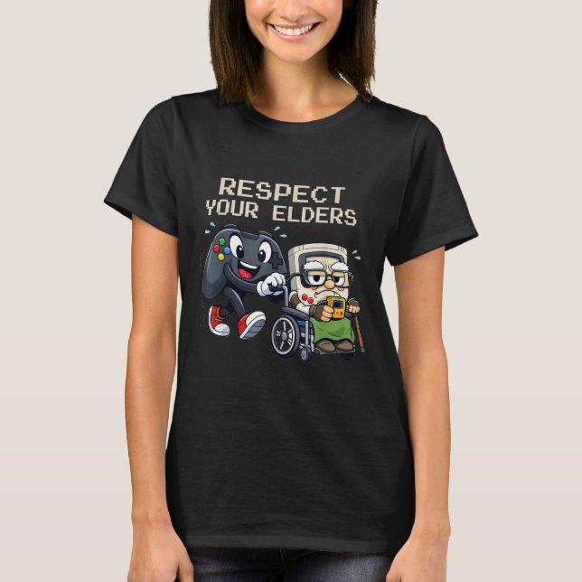 Camiseta Respect Your Elders Gaming Control Retro Funny Gam (Frente)