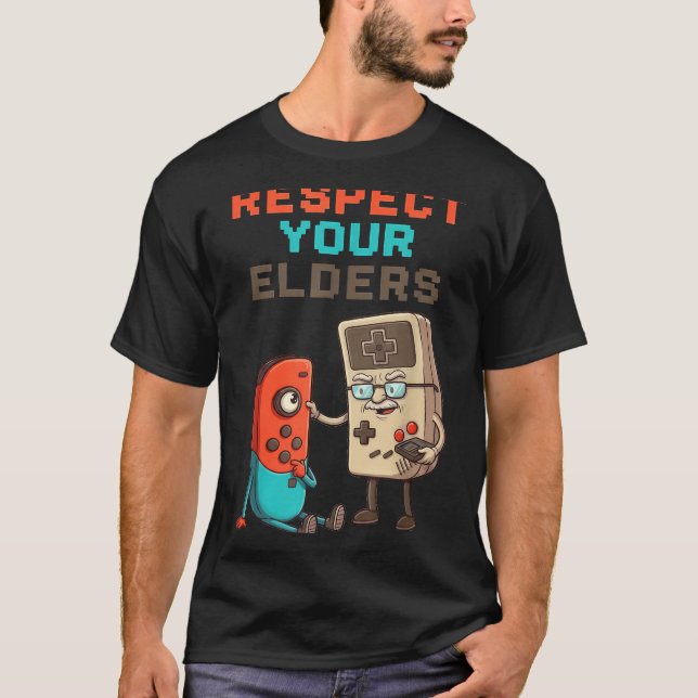 Camiseta Respect Your Elders Gaming Control Retro Funny Gam (Frente)