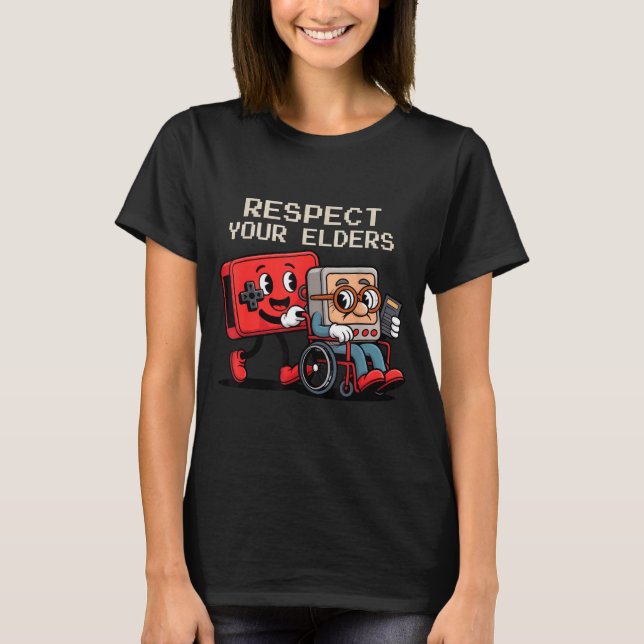 Camiseta Respect Your Elders Gaming Control Retro Funny Gam (Frente)