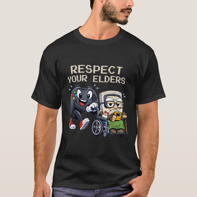 Camiseta Respect Your Elders Gaming Control Retro Funny Gam (Frente)
