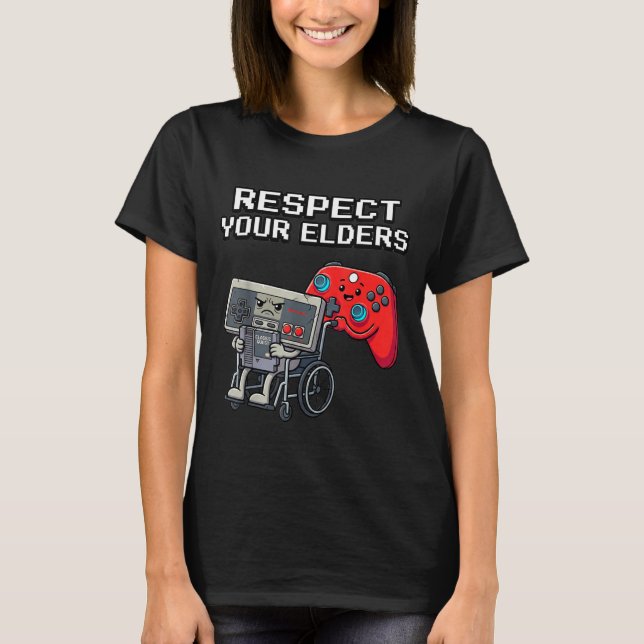 Camiseta Respect Your Elders Retro Gaming Funny Gamer Contr (Frente)
